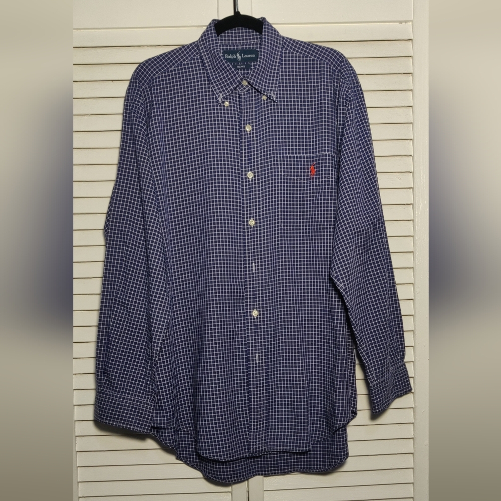 Ralph Lauren Blue Square Patterned Button Down - image 1